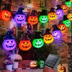 Upgraded Solar Halloween Decoration, Multicolor Pumpkin String Lights for Halloween Decor Exterieur, Hanging Halloween Lights for Outdoor Garden Yard Front Garage Door Window Decorations