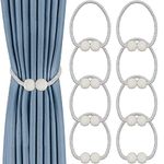 8 Pack Curtain Tiebacks, Convenient Drape Tie Backs Decorative Curtain Holdbacks Holder Magnetic Curtain Tiebacks for Window Draperies, No Tools Required- Pearl Shape (Gray)