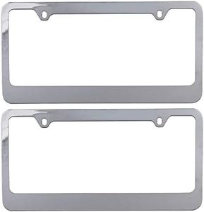 Chrome Plated Rust-Proof Die-Cast Stainless Metal License Plate Frame/Holder Universal Size - Blank Metal Design (Pack of 2)