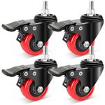 Nefish 2 Inch Stem Caster Wheels with Dual Locking, Threaded Stem Casters UNC 3/8"-16x1" Heavy Duty, No Noise Swivel Casters, Set of 4 Castor Wheels for Cabinet, Furniture