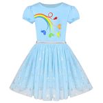 Sunny Fashion Girls Dress Blue Rainbow Butterfly Silver Glitter Puff Casual Tulle Size 7 Years