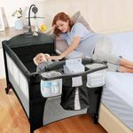BIERUM 5-in-1 Pack n Play, Baby Bassinet Bedside Sleeper, 3 Height Adjustable Baby Crib with Diaper Changer, Storage Bag & Music Box, Portable Bassinet with Carry Bag, Mattress for Newborn to Toddlers