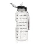 MYFOREST 2200ml/74oz Large Water Bottle, Time Marker for Motivational Hydration, Drop-proof, BPA-free, Flip Top Nozzle/Straw/Carry-Strap/Wide-Mouth for Easy Clean, Dishwasher Safe