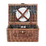 Tower Coast & Country CC879020 Heritage 2 Person Wicker Picnic Hamper Ceramic Plates, Cutlery, 2 x Plastic Wine Glasses, Bottle Opener, 1 x Salt and Pepper Shaker Set, Brown