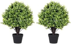 I.C.ELAINE 24 Inch Faux Boxwood, Topiary Trees Artificial Outdoor Set of 2 Pack, Fake Boxwood Plants, Artificial Bushes and Shrubs UV Resistant for Front Porch Patio Planter Decor 2ft