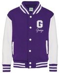 Daytripper Personalised Kids Varsity Jacket, Custom Initial & Name, Girls and Boys, Baseball Jacket, Children's, Unisex, Hoodie, Coat (UK, Age, 12 Years, 13 Years, Regular, PURPLE)