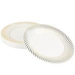 MATANA 60 Premium White Plastic Dinner Plates with Gold Rim, 25cm / 9.8 Inch - Elegant & Reusable Party Plates for Weddings, Birthdays, Picnic, BBQ, Parties