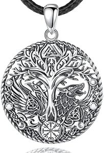 AEONSLOVE Collier Arbre de Vie Viking Collier Yggdrasil Rune Argent 925 pour Homme Femme Pendentif Amulette Nordique Vintage Bijoux Odin Viking Loup Corbeau Cadeau Porte Bonheur