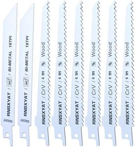 8PCS Reciprocating Saw Blades for Wood Pruning, Including Premium 6Pcs Woodcutting & 2Pcs Carbide Metal Blade with Storage Case (6in 6TPI + 6in18TPI) by RNSXYAT