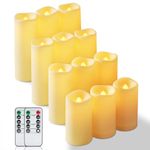 Homemory Outdoor Waterproof Battery Operated LED Candles, Flickering Flameless Candle with Remote Control Timer, Electric Fake Plastic Candles, Ivory, Set of 12