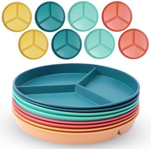 YUESHENGHAO 9.6 Inch Adult Portion Control Plates, 8 Pieces Unbreakable Lunch Divider Plates, 3 Sections of Round Plastic Separate Plates, Reusable Divider Plates for Healthy Eating and Weight Loss