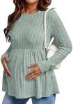 Ekouaer Womens Maternity Tops Long Sleeve Pregnancy Tunic Blouses Crew Neck Ribbed Shirts Pregnant Clothes Grey Green