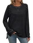 Flikity Long Sleeve Tops Women, Crew Neck Tops for Women UK Striped Sweatshirt Women Basic T Shirts Ladies Tops Size 12-14 Autumn Winter Tunic Clothes Balck and White Top