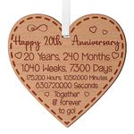 Happy 20th Anniversary Gift for Couples 20th Wedding Anniversary Gifts for Him Her Wedding Present for Husband 20 Years Celebration Keepsake Wooden Heart Plaque for Wife Spouse Partner