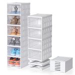 ELUCHANG Shoe Storage Box, Installation Free 6PCS Clear Shoe Boxes Stackable Foldable, Plastic Shoe Storage Organiser for Sneakers,Trainers,Hallway,Under Bed,Women,Men, Fit Up to UK 10