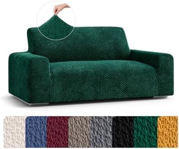 PAULATO BY GA.I.CO. Loveseat Slipcover - Oversized Chair Cover - Stretch Couch Cover - Cushion Love Seat Sofa Cover - Fabric Slip Cover - 1-Piece Form Fit Protector - Velvet Collection - Emerald Green