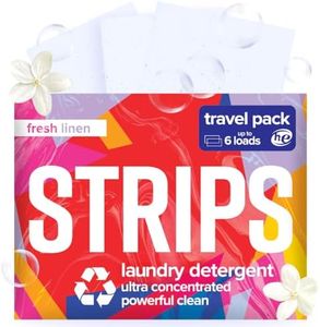 STRIPS Laundry Detergent Sheets Fresh Linen Travel Pack (3ct, 6 loads) Eco Liquidless Soap, Travel-Friendly, Dissolves in Hot & Cold, Hypoallergenic, Tackles Tough Stains & Odors
