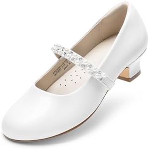 DREAM PAIRS Zapatos de Vestir de Tacón Bajo Mary Jane para Niñas Fiesta de Boda de Princesa, Blanco, 21.0 cm