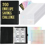 ReliThick 200 Envelope Challenge Binder Money Saving Binder Challenge Book with Cash Envelopes Savings Book Budget Binder Planner Book for Organizer Budgeting 50 Page 200 Card Slot(Black)