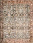 Loloi LAYLA Collection, LAY-04, Ocean / Rust, 9'-0" x 12'-0", .13" Thick, Area Rug, Soft, Durable, Vintage Inspired, Distressed, Low Pile, Non-Shedding, Easy Clean, Printed, Living Room Rug