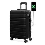 Luggage AnyZip PC+ABS Hardshell Suitcase with 4 Universal Wheels TSA Lock Checked-Medium 24 Inch with USB Charging Port (Black)