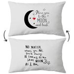 I Love You to The Moon and Back Reversible Throw Pillow Case, 12 x 20 inch Home Decor Cushion Cover, Long Distance Relationship Gifts, Love Wedding Day, Going Away Couples Gifts