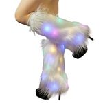 Lifenanny LED Light Up Leg Warmers, Women’s White Faux Fur Warm Fuzzy Boot Sleeves/Boot Covers Sexy Fun Dance Hosiery, White, One Size