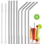 Warmfinity Stainless Steel Straws with Cleaning Brush for Kids & Adults, Bent Reusable Metal Straws, Cutlery (Pack of 4 Straight & 4 Bent, 2 Brush) Long Steel Straws for Drinking & Drinks, Silver