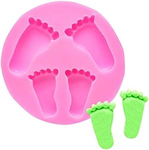 Baby Footprint Silicone Molds for Baby Shower Cake Topper Decoration, 4 Cavities Fondant Mold for DIY Baking Cookie, Chocolate, Cupcake and Polymer Clay