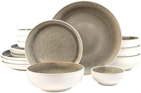 Sango Resona Moss 16-Piece Stoneware Dinnerware Set with Round Plates and Bowls, Green