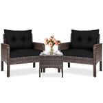 KOTEK 3 Piece Patio Furniture Set, Outdoor Wicker Conversation Bistro Set with 4 Cushions, All Weather PE Rattan Furniture Set for Garden, Backyard, Porch, Poolside (Black)