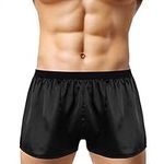 iEFiEL Men's Silky Satin Boxers Shorts Underwear Sports Panties Pants Swimwear Black L