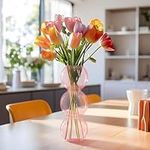 Navaris Glass Bubble Vase - Long Vase for Tulips and Tall Flowers - Transparent Decorative Design - Home & Kitchen Decor - Ø12 (4.7") x 34cm (13.4") - Pink