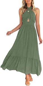 ZESICA Women's 2023 Summer Crossover Halter Neck Sleeveless Plaid Cut Out Backless Flowy A Line Maxi Dress, Armygreen, Small