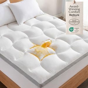 Bedsure Pillow Top Mattress Topper King Waterproof Mattress Protector White