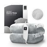 KEPLIN Large Electric Heated Throw Blanket - Electric Blanket Throw for Bedspread with 9 Heat Settings & Timer, Machine Washable Faux Fur Duvet | Electric Overblanket 160x130cm - Grey