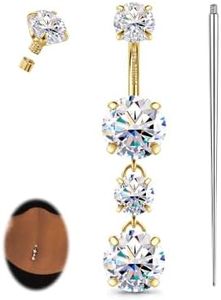 GEMQUEEN Moissanite & G23 Titanium Belly Button Ring Hypoallergenic 12mm
