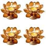 Easyera Beautiful Lotus Tealight Holder Candle Stand Metal Home Decoration Festival Occasions Diwali (Not Include Glass Candle) Golden Pack