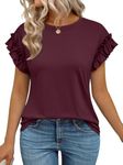 AUTOMET Womens Tshirts Short Sleeve Casual Summer Tops 2025 Ruffle Crewneck Trendy Fashion Dressy Cute Work Outfits WineRed S