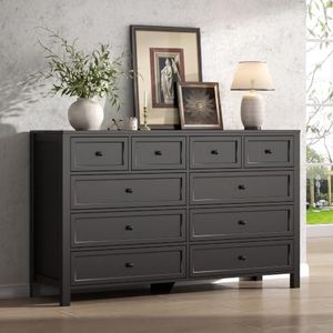 Black Dresser with 10 Drawers, Farmhouse Chest of Drawers for Bedroom