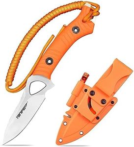 TONIFE Explorer Fixed Blade Knife with Plastic Sheath 8Cr14MoV Blade Survival Knife, Fiberglass Reinforced Nylon Handle for Outdoor Camping Knife EDC Knife (Orange+Satin)
