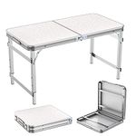 Treemoo Folding Camping Table 4FT - Fold-in-Half Party Table Adjustable Height - Portable Foldable Picnic Table for Indoor Outdoor (47"X23")