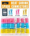 500PCS Heat Shrink Male and Female Spade Connectors Kit – AWG 22-10 Waterproof Electrical Terminals, Red Blue Yellow Fully Insulated Wire Terminal Connectors for Automotive, Marine, and Electrical