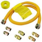 Hosile 72" Flexible Gas Line Kit for Dryer, Stove, Range, Stainless Steel Gas Dryer Connector Kit, 5/8 in.OD(1/2 in. ID）Dryer Gas Line with Connector 1/2" FIP & 1/2" MIP & 3/4" MIP Fitting