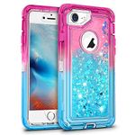 MAXCURY Case for iPhone 8, iPhone 7 Defender Case, Flowing Bling Liquid Quicksand Heavy Duty Shockproof Defender Cover for iPhone 6/6s in 4.7 Inch - Pink/Blue