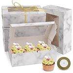 Cupcake Box 6 / 15 Pieces Biscuit Boxes Cardboard Packaging Gift Box Box with Viewing Window Muffin Cake Transport Box Cardboard Box with 22 m Ribbon