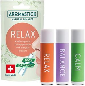Aromatherapy Nasal Inhaler [Swiss Made] Organic Essential Oils Set Diffuser [ Portable Aromatherapy Stick] (1 Stick, Focus) (3 Count (Pack of 1), 3pcs Stress Relieving Pack (Relax, Balance, Calm))