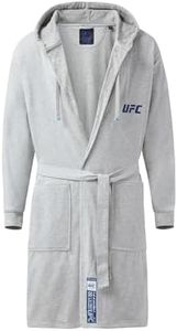 DudeRobe UFC Collection Men’s Hooded Bathrobe with Pockets, Gray, 2XL/3XL, Soft, Comfy & Absorbent Cotton Robe for After Shower & Lounging