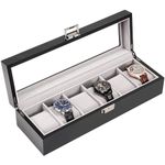 ProCase Wooden Watch Box for Men, 6 Slot Watch Display Case Mens Watch Box Organizer, Wood Watch Case for Men Watch Storage, Watch Holder Organizer with Glass Lid -6 Slot, MatteBlack