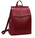 Heshe Womens Leather Backpack Casual Style Flap Backpacks Daypack for Ladies (Wine-R)